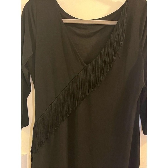 NWT Calvin Klein Black Fringed V Neck 3/4 Sleeve Sheath Dress Size 10 - Picture 5 of 5